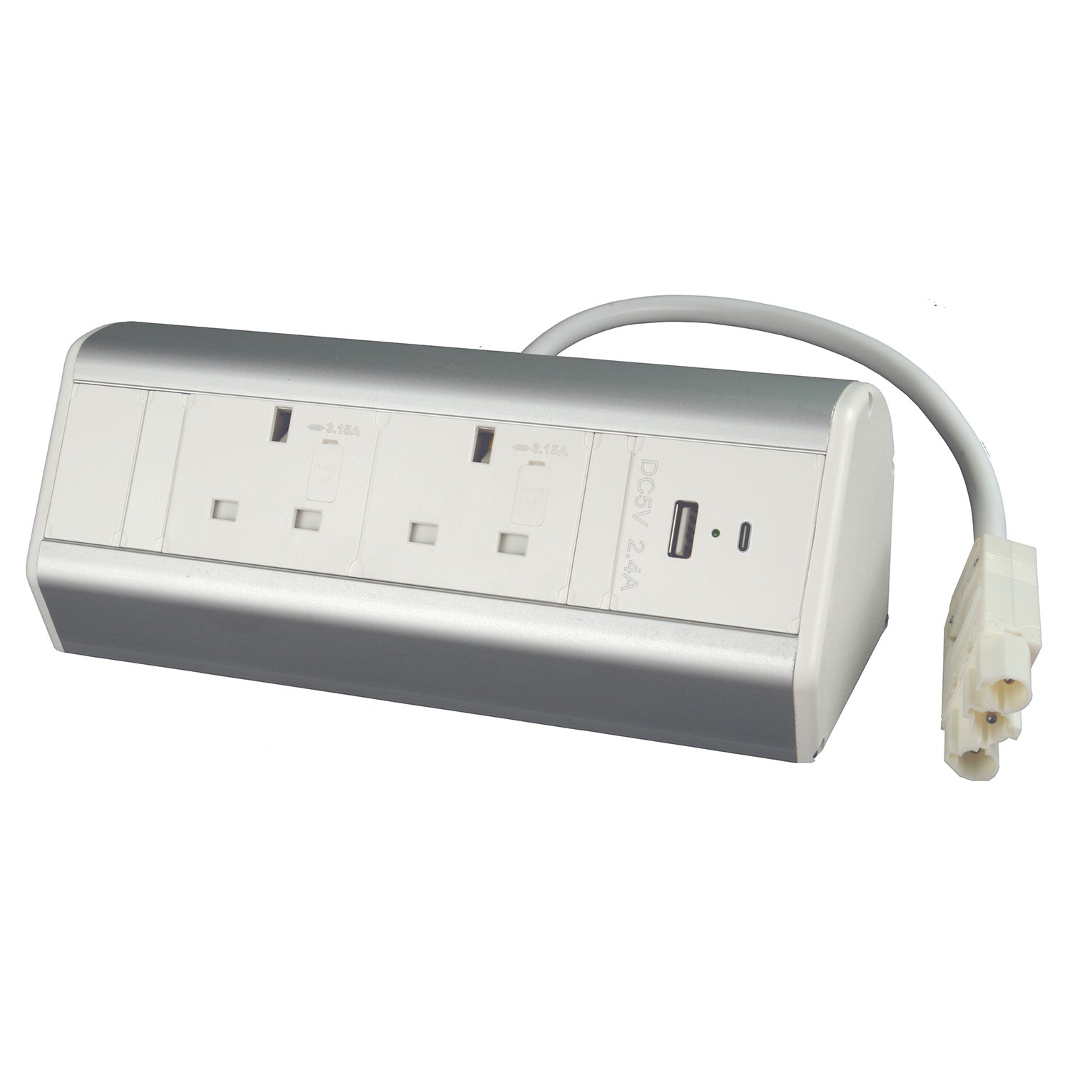 DP14S2UACW Desktop Power Extension 2x Individually-fused Sockets 2x USB A+C 2m GST18/3 Cable